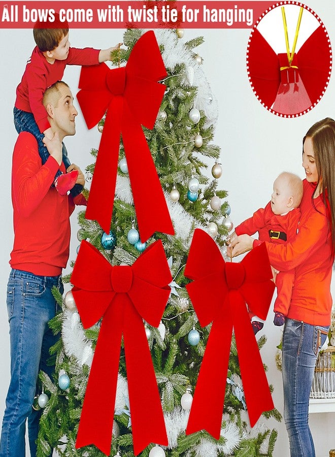 Heartome 4 PCS Christmas Tree Decorations, 12 ×18 Inches Large Red Velvet Bows for Christmas Tree, Plastic Christmas Bows, Outdoor Xmas Bows for Xmas Home Wreath Fence Railing Stairs Fireplace Decor - Image 4